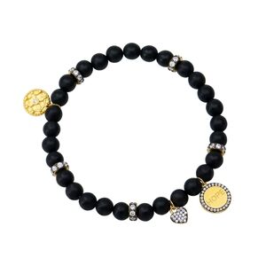 HOPE Black Beaded Stretch Bracelet with Gold Charm